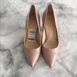Blush pink pointy heels